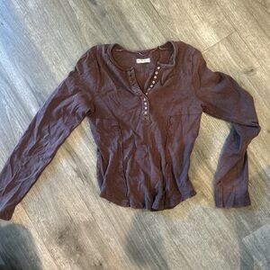 We The Free Brown Fitted Polo Blouse